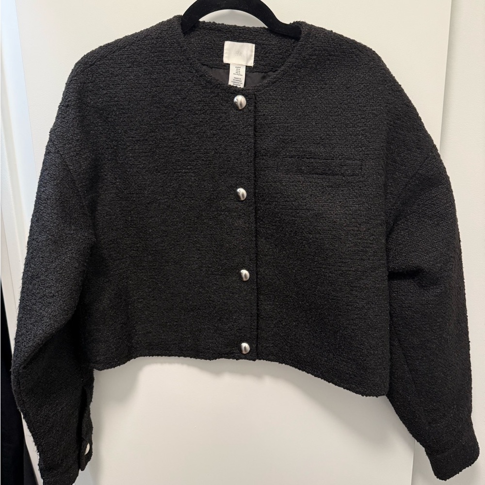 H&M Black Teddy Jacket with Silver Buttons